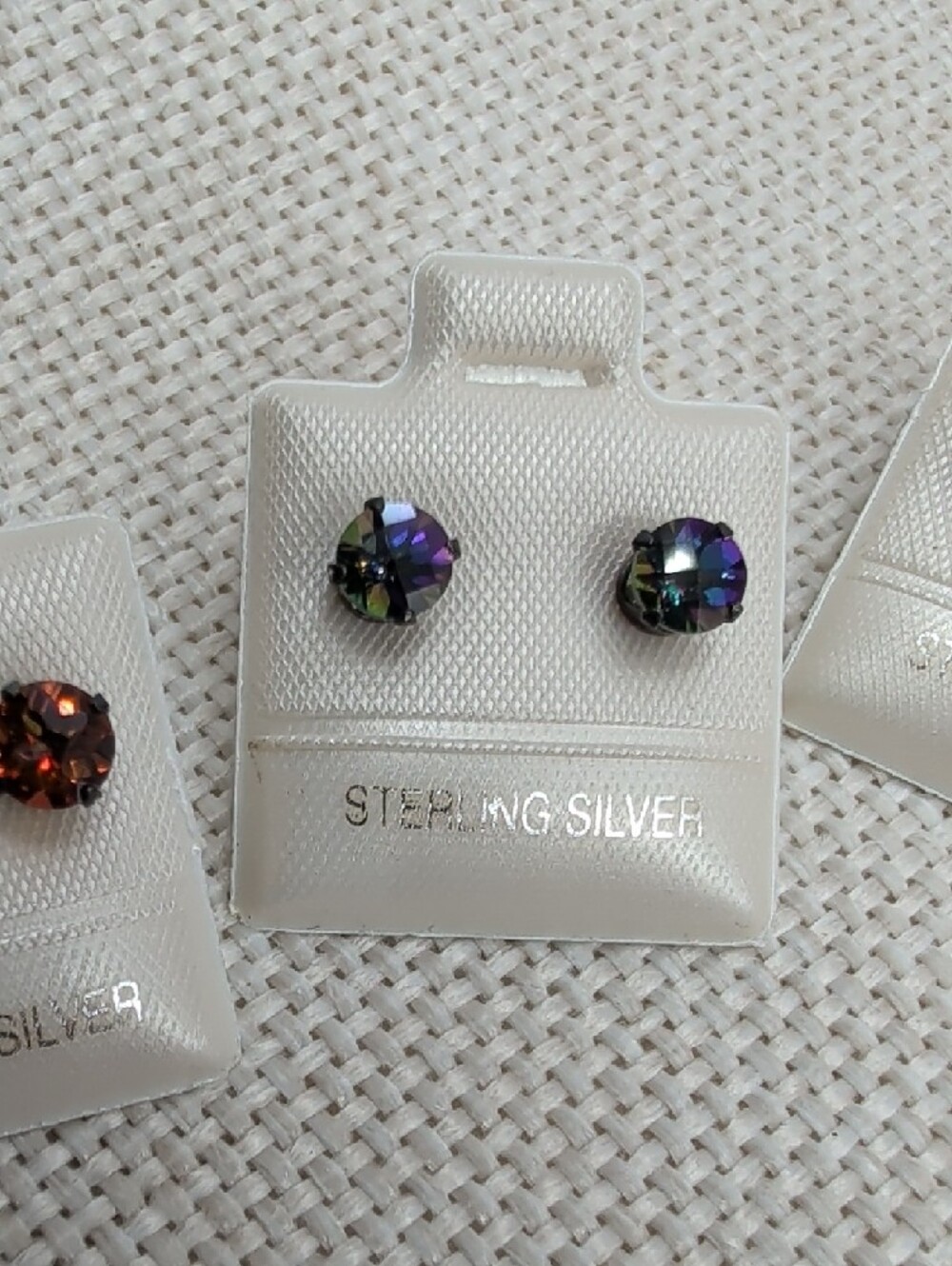 Vintage 925 Sterling Silver Multicolor Crystal Stud Earrings Set of 4 - Picture 13 of 16